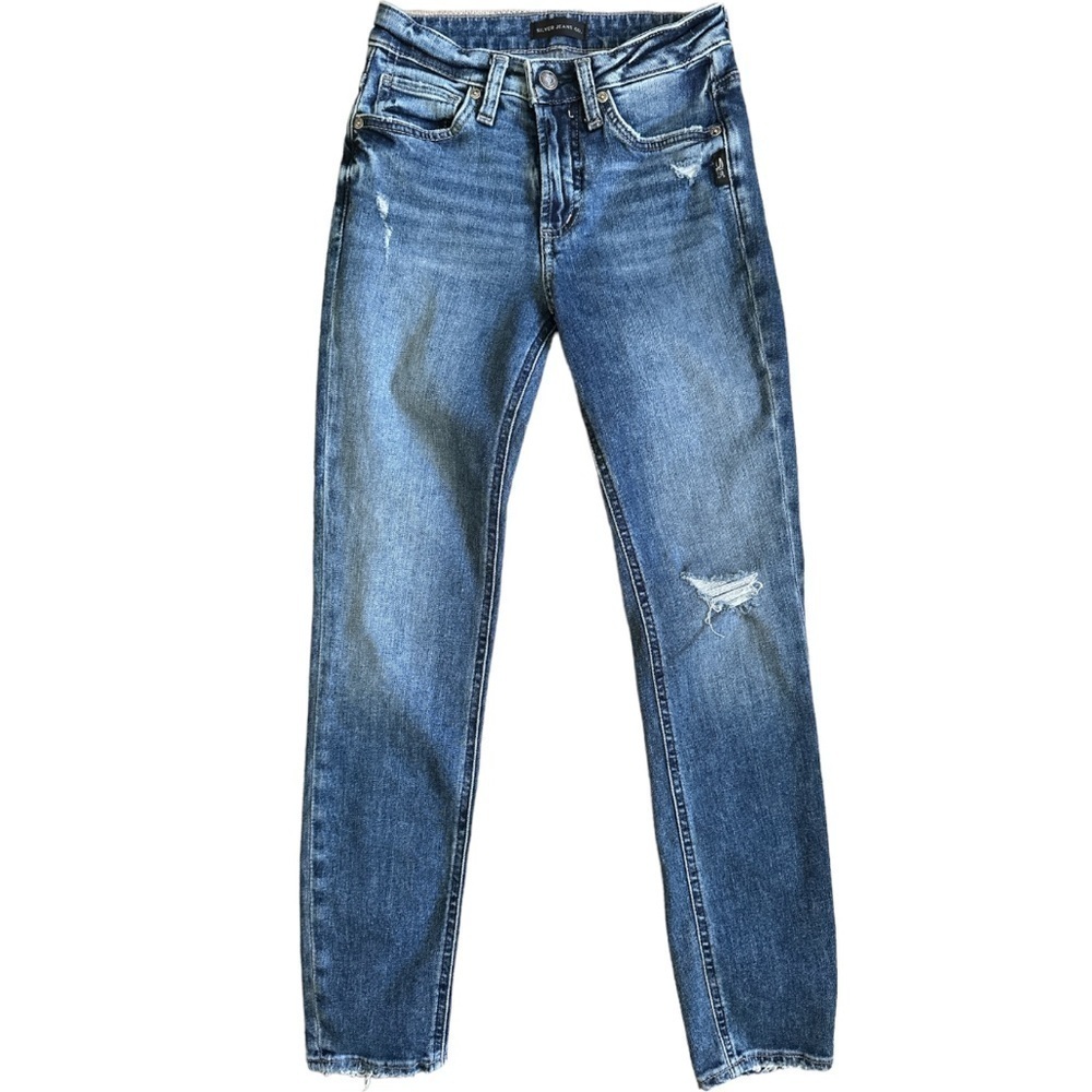 Silver Most Wanted Skinny Jeans Distressed Seams and Hem Cropped Faded 24